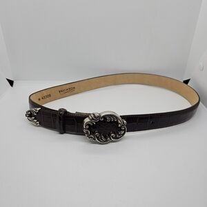 Brighton brown croc embossed belt with decorative silver tone buckle medium